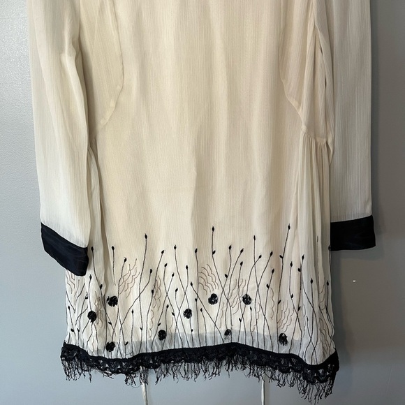 Twin-Set Simona Barbieri Ecru Black Floral Beaded Tassel Tie Back Dress - Picture 5 of 12